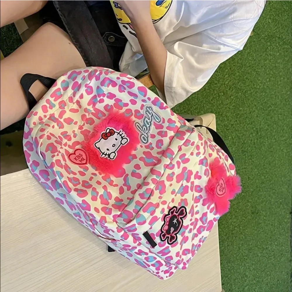 🆕 Hello Kitty Leopard Print Backpack - Durable Large Capacity Bag - Anime